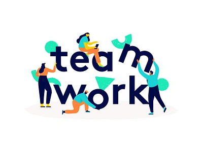 Team Work bright character design illustration lettering office people shapes startup team vetor video work