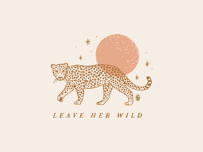 Leave her wild animal botanical illustration jaguar leopard line logo moon sun t shirt wilderness