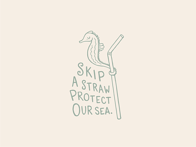 Skip a straw design drawing illustration lettering line art protect sea seahorse straw t shirt