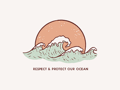 Respect & Protect our Ocean hand drawn illustration line art logo ocean pastel sea t shirt texture wave