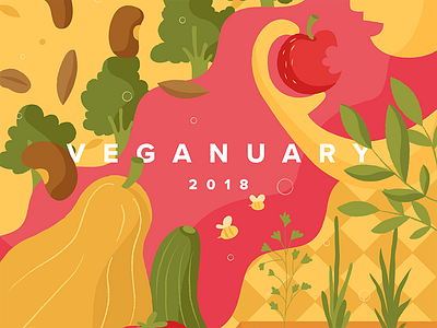 Veganuary apple bees fruit garden healthy illustration pulses seeds squash vegan veganuary vegetables