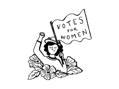 Votes for women black and white feminism flag flowers girl illustration line vote women