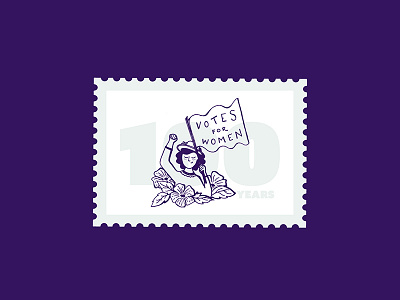 Centenary of Women's right to vote feminist flag flowers girl illustration post stamp suffragettes woman