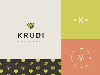 Krudi Option 2 branding cakes crest custom fruit heart illustration leaf logo pattern type vegan