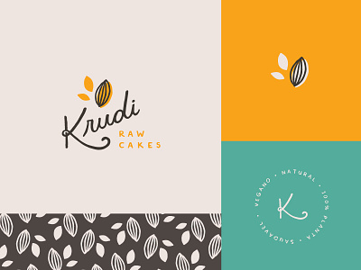 Krudi Option 3 branding cakes crest custom heart illustration logo nuts pattern script type vegan