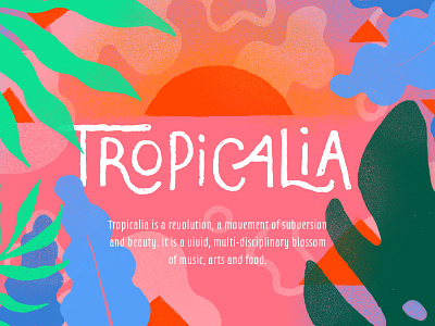 Tropicalia festival illustration leaves pattern sun tropical website