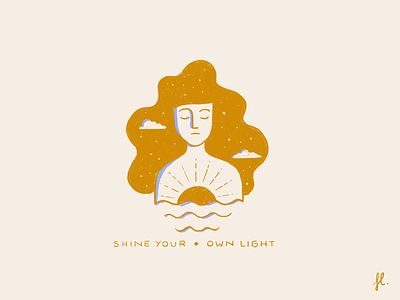 Shine your own light brush girl gold illustration sky sun vintage woman