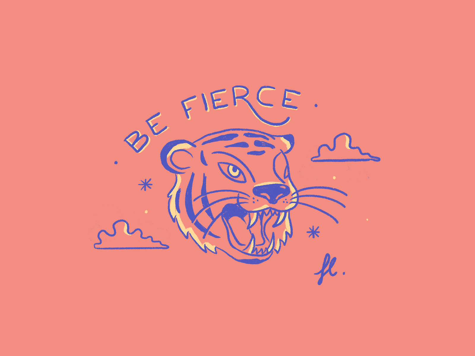 Be Fierce asian cloud illustration lettering line art minimal tattoo tiger vintage