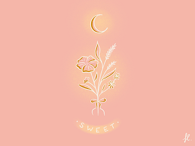 Sweet delicate feminine flowers gold illustration light moon procreate