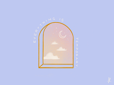 Everything is temporary clouds dream dreamy gold illustration line art moon sky window