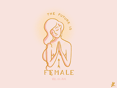 The future is female female feminine feminist gold illustration line art procreate sacred woman