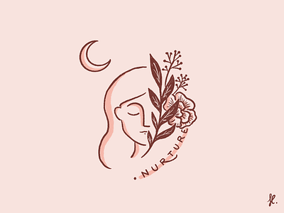 Nurture character design feminist flowers girl illustration leaves lineart moon nature woman