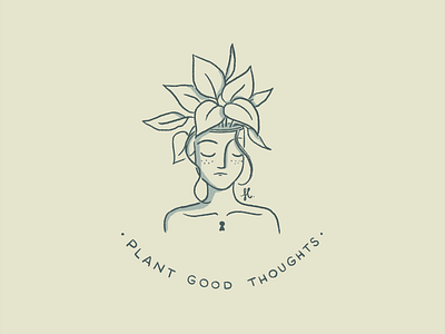 Plant good thoughts feminine garden girl illustration line art minimal plants woman