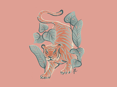 Jungle Tiger brush illustration jungle plants procreate tiger wild wildlife