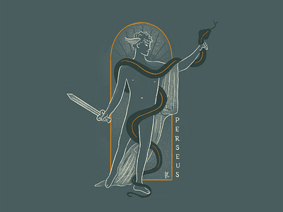 Perseus art deco gold greek gods illustration mythology perseus snake vintage warrior
