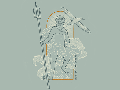 Poseidon albatross art deco bird greek gods greek mythology illustration sailor sea waves