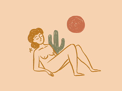 Dreaming of sunny days ✨ brush cactus desert illustration line minimal nude simple sun sunbathing woman