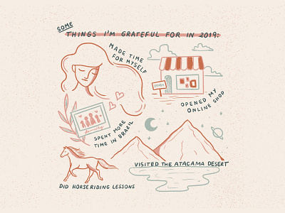 Thanks 2019! desert grateful horse icons illustration mountains shop woman
