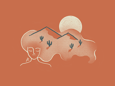A desert in her mind brush cactus desert dunes girl illustration line art procreate sun sunset woman