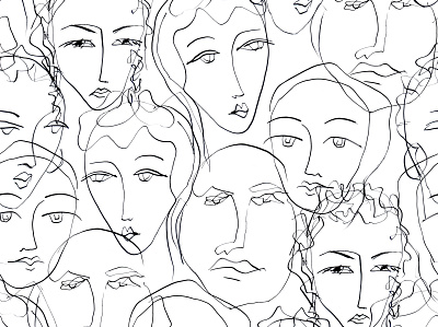 Seamless pattern. The faces are drawn in pen and ink abstraction fashion print graphic design illustration line art pattern print scribble sketch ss22 surface design