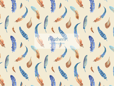 Boho pattern with feathers design graphic design illustration pattern surface design watercolor illustration