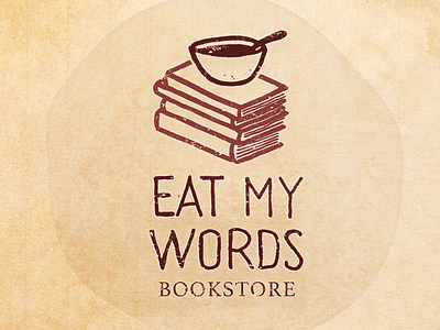Eat My Words - Stacked book bookstore hand drawn illustration lettering letters logo soup spoon