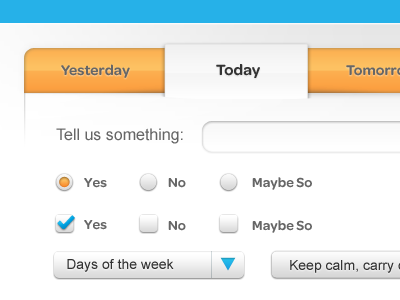Orange/Blue Interface buttons check boxes clockwork drop downs form interface tabs