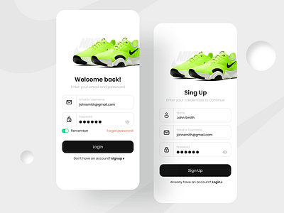 Nike Shoes App - Login & Sign up clean creative design ios login minimal mobile app modern nike nikeshoes peoject screen shoes sign sign in signup ui uidesign uxdesign web