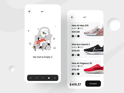 Nike Shoes App - Cart/Empty Screen air app concept design ecommerce empty fashion ios minimal mobile app nike shoe shoes sport state styls typography ui ux