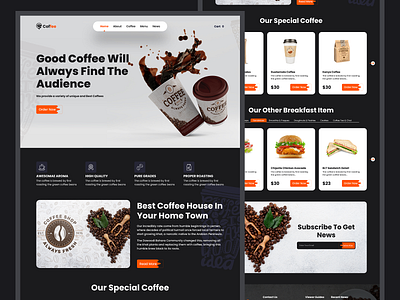 Coffee shop website adobe xd cafe coffee coffee shop creative design drinks ecommerce fast food food home page landing page minimal online store shop studio ui web webdesign website