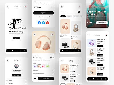 E-Commerce Mobile App adobe xd app clean creative e commerce ecommerce mobile headphone headphone design ios mobile app online online store product product pge shop shopping ui ui design user interface ux