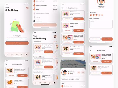 Food Delivery Mobile App (Order History) app beauty cart clean design empty food food delivery listing minimal mobile order history order summary rating restaurant app review services ui ux