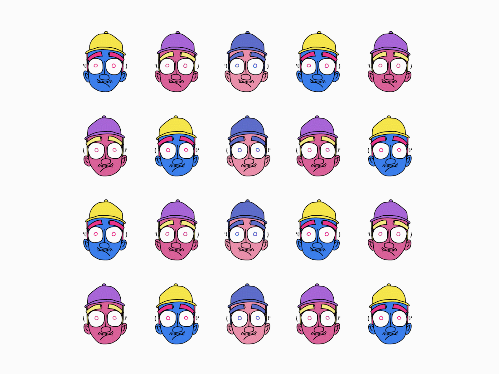 Spinning heads animate animation cap color gif handdraw handdrawn heads loop looping me moustache moustaches spin spinning turning