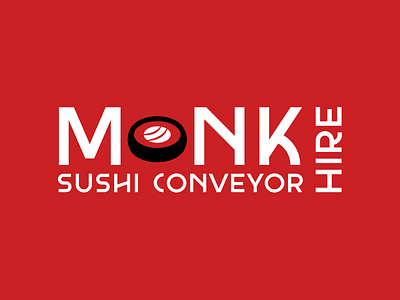 Monk Sushi Conveyor Hire Logo illustrator logo design red text logo white