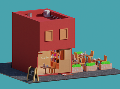 Coffe Shop 3D Low Poly Model 3d 3d art 3d model blender3d modelling render