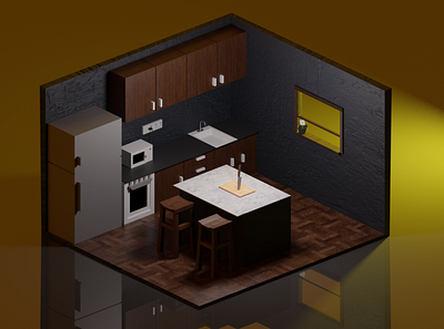 3D Kitchen Model 3d 3d art 3d model blender3d interior kitchen modelling render room