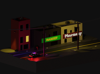 3D LOWPOLY NIGHT STREET VIEW 3d 3d art 3d model blender3d modelling render street