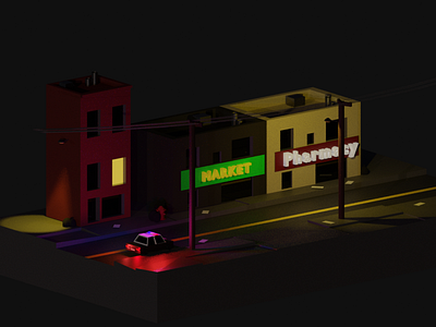 3D LOWPOLY NIGHT STREET VIEW