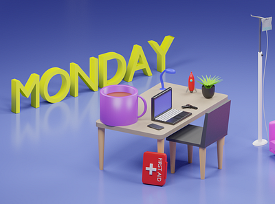 Monday Syndrome 3d 3d art 3d model advertising animation blender3d illustration illustrator modelling render