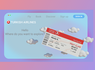 Turkish Airlines Ticket Illusturation 3d 3d model app blender3d illustration illustrator modelling render ui ux