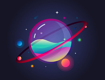 Space Fever bounce glass illustration liquid neon pink planet space sticker