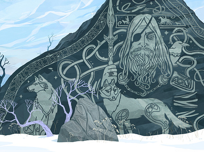 Odin Godstone 2d art edda illustraion mythology odin scandinavian winter
