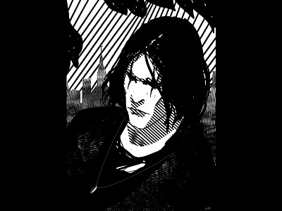 Eric Draven 2d art black and white character comics dark fan art illustraion noir