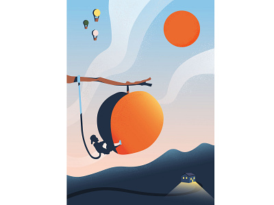 Climber on a Peach - Surreal Illustration adobe adobe illustrator adobe photoshop climber climbing design hard shadows illustration peach vector
