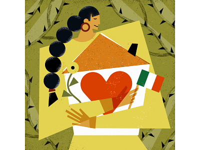 protecting home character conceptual editorial illustration family flowers geometrical girls graphic home homesick illustration love magazine magdaazab nature vectors