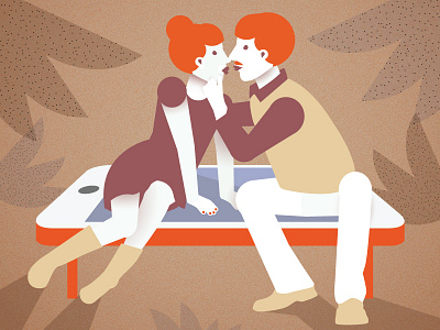 Smartphone Lovers flat graphic illustration kiss love smartphone social technology vintage