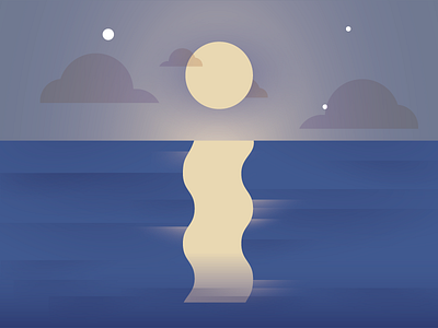 moonlight I alphabet illustration landscape moon moonlight sea sky type typography