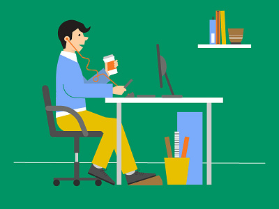 Cellularline - desk job illustration character coffee desk freelance life infographic mobile office posture