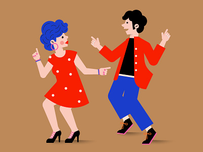 Saturday night fever 70s characters couple dancing happy illustration