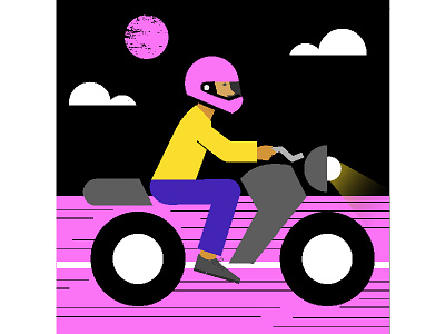 He's running fast characters editorial flat illustration landscape motorbike night summer ux